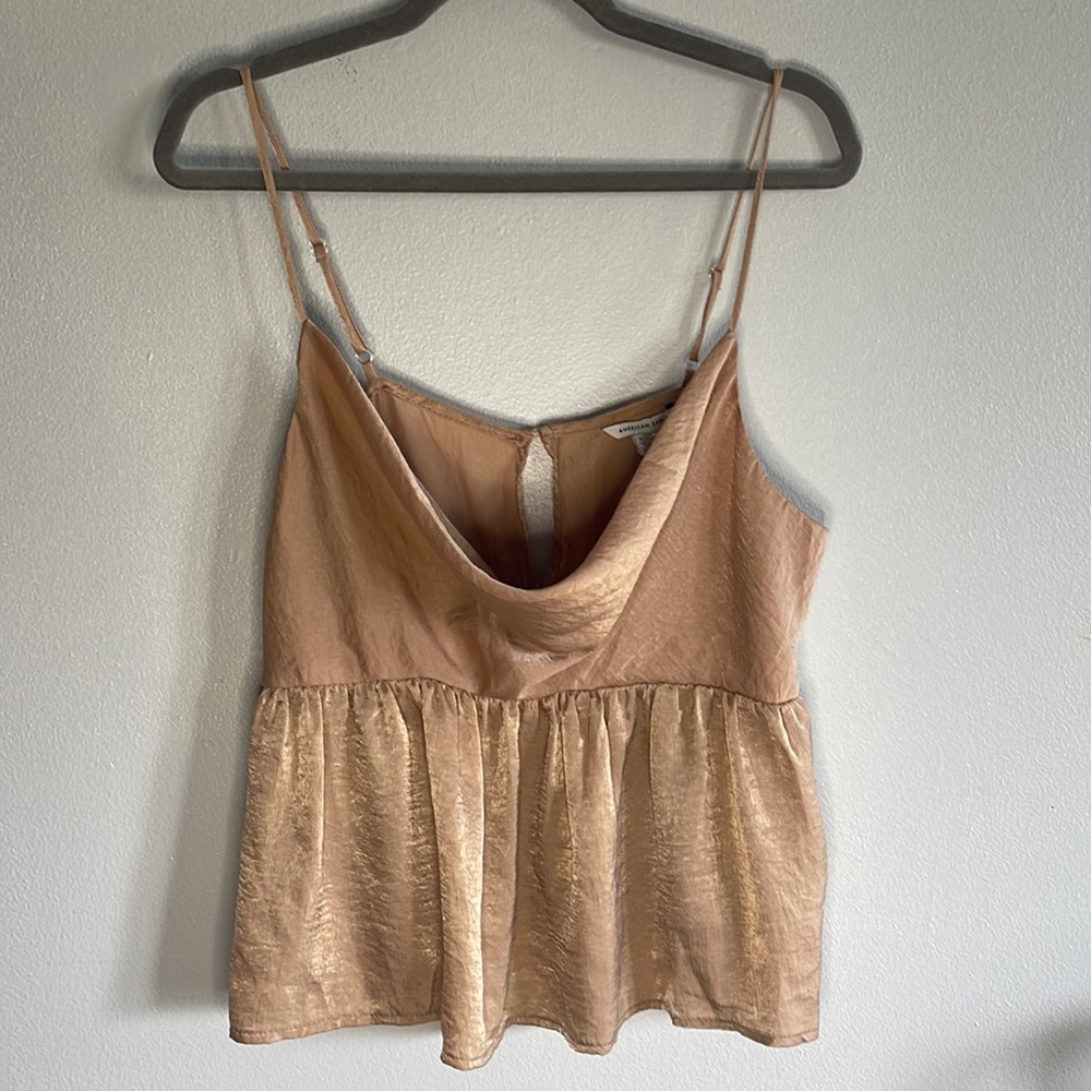 American Eagle • taupe silky cowlneck babydoll top